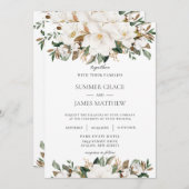 Invitation Élégant Ivoire Magnolia Mariage de verdure fleurie (Devant / Derrière)