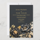 Invitation Élégant ivoire noir peony Mariage floral (Devant)