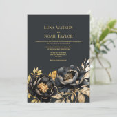Invitation Élégant ivoire noir peony Mariage floral (Debout devant)