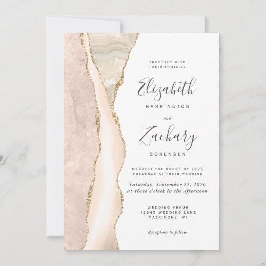 Invitation Elégant ivoire or Agate QR Code Mariage (Devant)