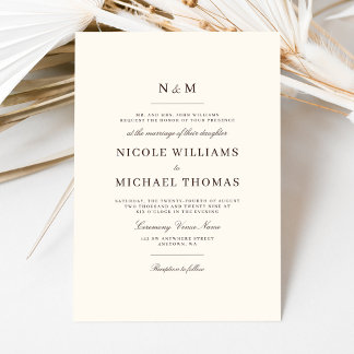 Invitation Elegant Ivory and Brown Monogram Classic Wedding