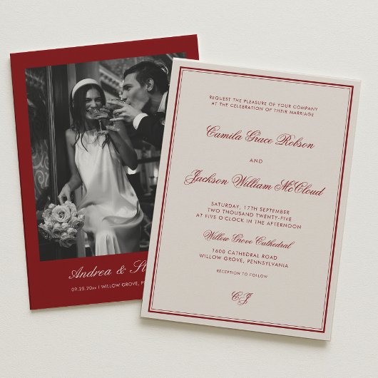 Invitation Elegant Ivory and Burgundy Wedding