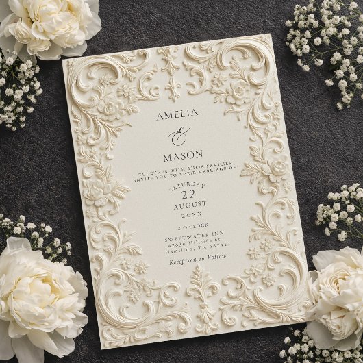 Invitation Elegant Ivory Embossed Style Baroque Wedding