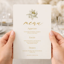 Elegant Ivory Floral Wedding Menu Card 