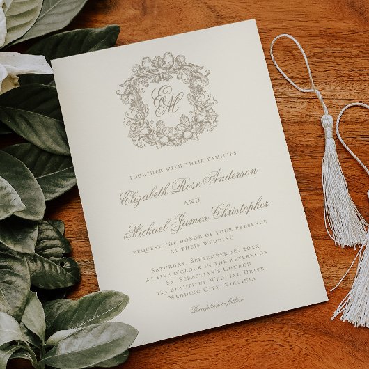 Invitation Elegant Ivory Monogram Crest Wedding