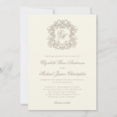 Invitation Elegant Ivory Monogram Crest Wedding (Devant)