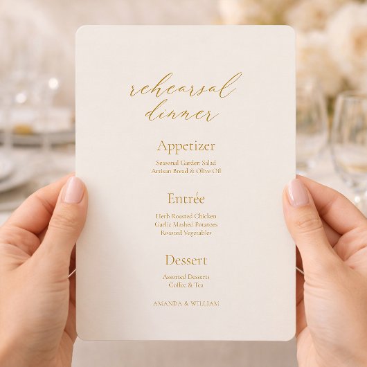 Invitation Elegant Ivory Rehearsal Dinner Menu Card