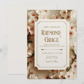 Invitation Elegant Ivory Sakura Floral Gilded Ticket Wedding (Devant / Derrière)