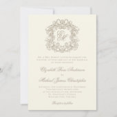 Invitation Elegant Ivory Vintage Crest Monogram Wedding (Devant)