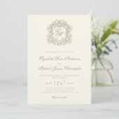Invitation Elegant Ivory Vintage Monogram Crest Wedding (Debout devant)