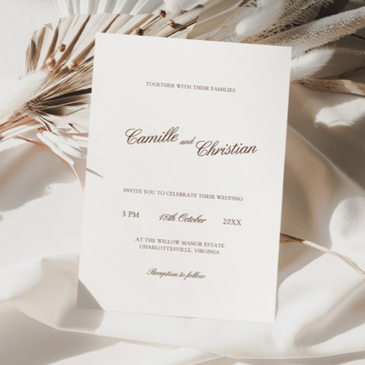 Invitation Elegant Ivory & Warm Brown Calligraphy Wedding