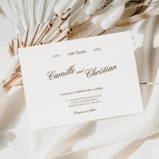 Invitation Elegant Ivory & Warm Brown Calligraphy Wedding