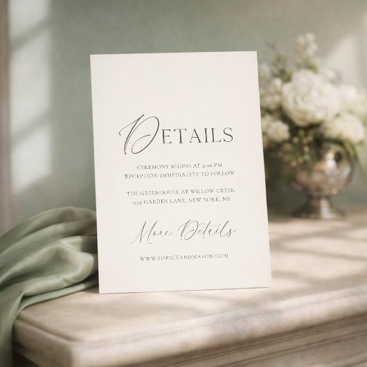 Invitation Elegant Ivory Wedding Details Card
