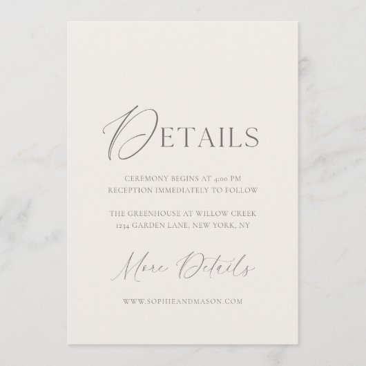 Invitation Elegant Ivory Wedding Details Card (Devant)