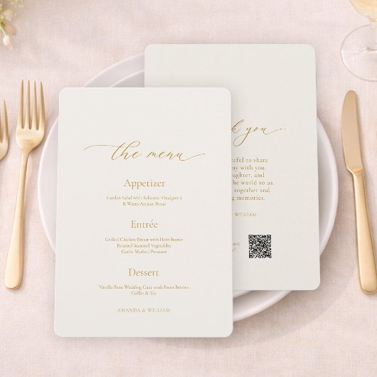 Invitation   Elegant Ivory Wedding Menu & Thank You Card