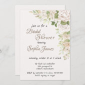 Invitation elegant Ivory White Roses Bridal Shower (Devant / Derrière)