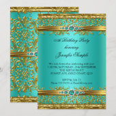 Invitation Elégant Jade Green Gold Damask Diamond Anniversair (Devant / Derrière)