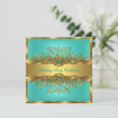 Invitation Élégant Jade Vert Turquoise Perles Doré Soirée (Debout devant)