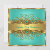 Invitation Élégant Jade Vert Turquoise Perles Doré Soirée (Devant)