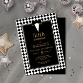 Invitation Élégant Jalon Noir & Or Age Tuxedo Anniversaire