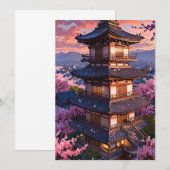 Invitation Elegant Japanese Cherry Blossom & Castle Wedding I (Devant / Derrière)