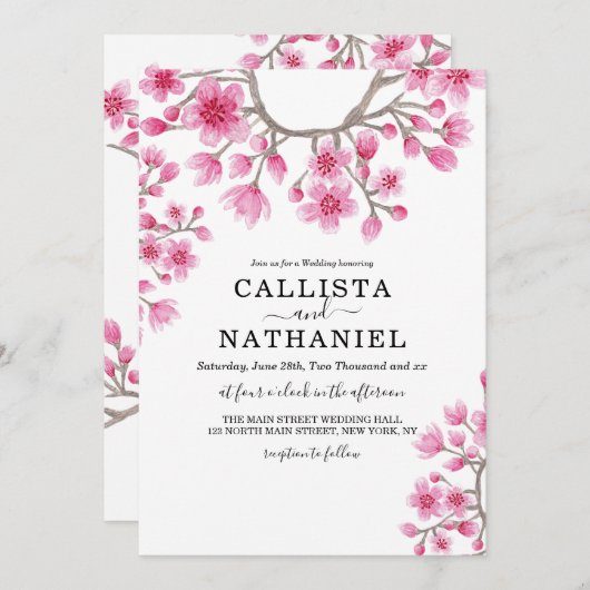 Invitation Élégant japonais cerisier fleurs Mariage floral (Devant / Derrière)