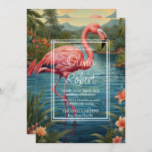 Invitation Elégant jardin boho tropical flamand rose rétro (Devant / Derrière)