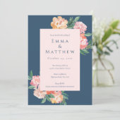 Invitation Elégant Jardin botanique Bleu Aquarelle (Debout devant)