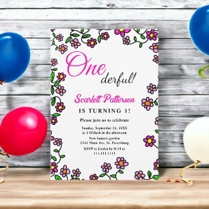 Invitation Elégant Jardin Botanique Rose Floral 1er anniversa