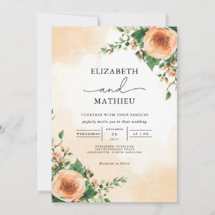 Invitation Elégant Jardin de pêche Botanique Floral Mariage