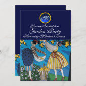 INVITATION ÉLÉGANT JARDIN D'ÉTÉ PARTI SAPPHIRE GEM MONOGRAMME (Devant / Derrière)