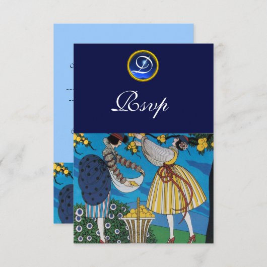 INVITATION ÉLÉGANT JARDIN D'ÉTÉ PARTI SAPPHIRE GEM MONOGRAMME (Devant / Derrière)