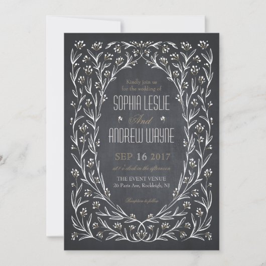 Invitation Elégant jardin fleuri chalkboard rustique mariage (Devant)