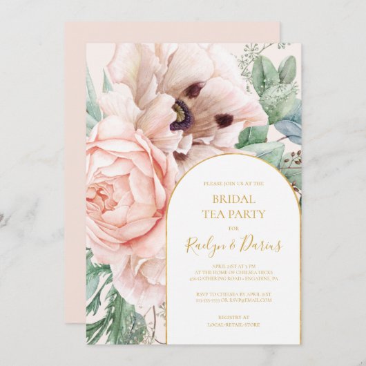 Invitation Elégant jardin fleuri | Pastel Bridal Tea Party (Devant / Derrière)