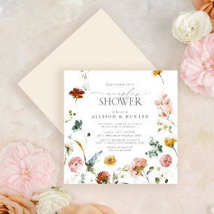 Invitation Elégant Jardin Fleurs Aquarelle Couples Douche
