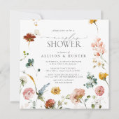 Invitation Elégant Jardin Fleurs Aquarelle Couples Douche (Devant)