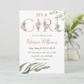 Invitation Elégant Jardin Floral Blush Baby shower fille rose (Debout devant)