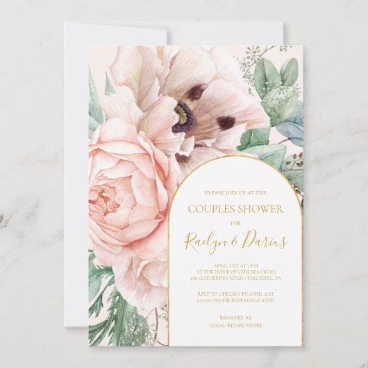 Invitation Elégant Jardin Floral Blush Pastel Couples Douche (Devant)