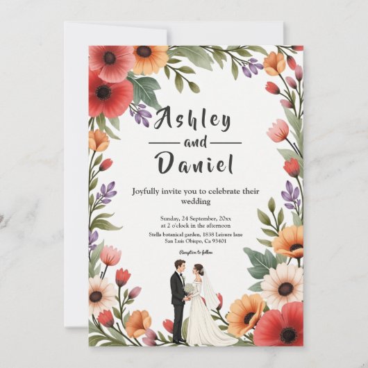 Invitation Élégant Jardin Floral Mariée et Mariage d'été (Devant)