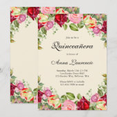 Invitation Elégant Jardin Floral Quinceañera (Devant / Derrière)