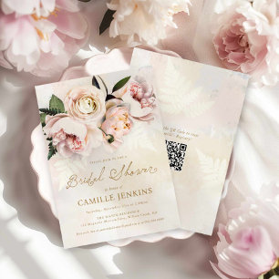 Invitation Elégant Jardin Floral Rose QR Code Fête des mariée