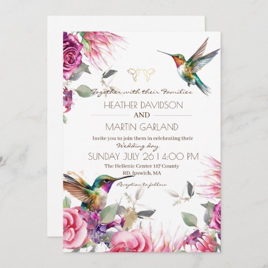 Invitation Elégant Jardin Printemps Floral Oiseaux Mariage (Devant / Derrière)