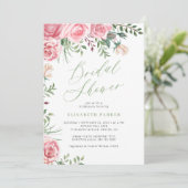 Invitation Elégant jardin rose aquarelle nuptiale douche (Debout devant)