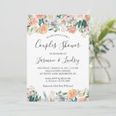 Invitation Elégant Jardin Rose Floral Mariage Couples Douche (Debout devant)