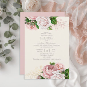 Invitation Élégant jardin rose floral roses crème mariage