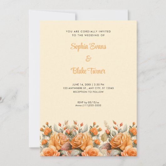Invitation Elégant Jardin Rose orange Jardin Mariage jaune (Devant)