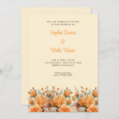 Invitation Elégant Jardin Rose orange Jardin Mariage jaune (Devant / Derrière)