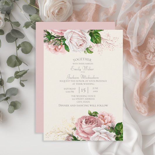 Invitation Elégant Jardin rose Rose Mariage de crème