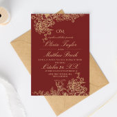 Invitation Elégant Jardin Rouge & Or Mariage Floral