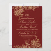 Invitation Elégant Jardin Rouge & Or Mariage Floral (Devant)